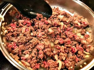 lean ground beef on a skillet