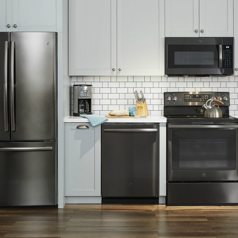 GE Kitchen black stainless steel appliances