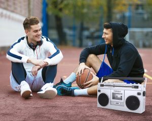 young guys with ion boom box