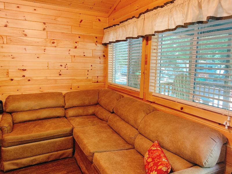 corner couch in the KOA cabin