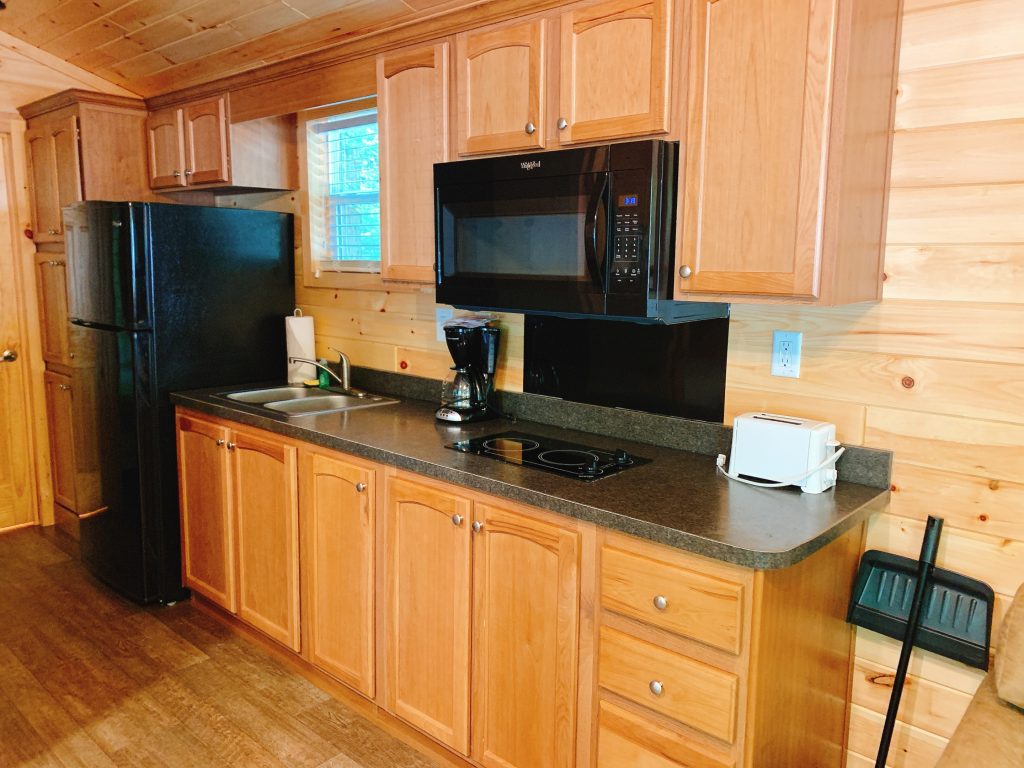 kitchen area in KOA Cape May cabin