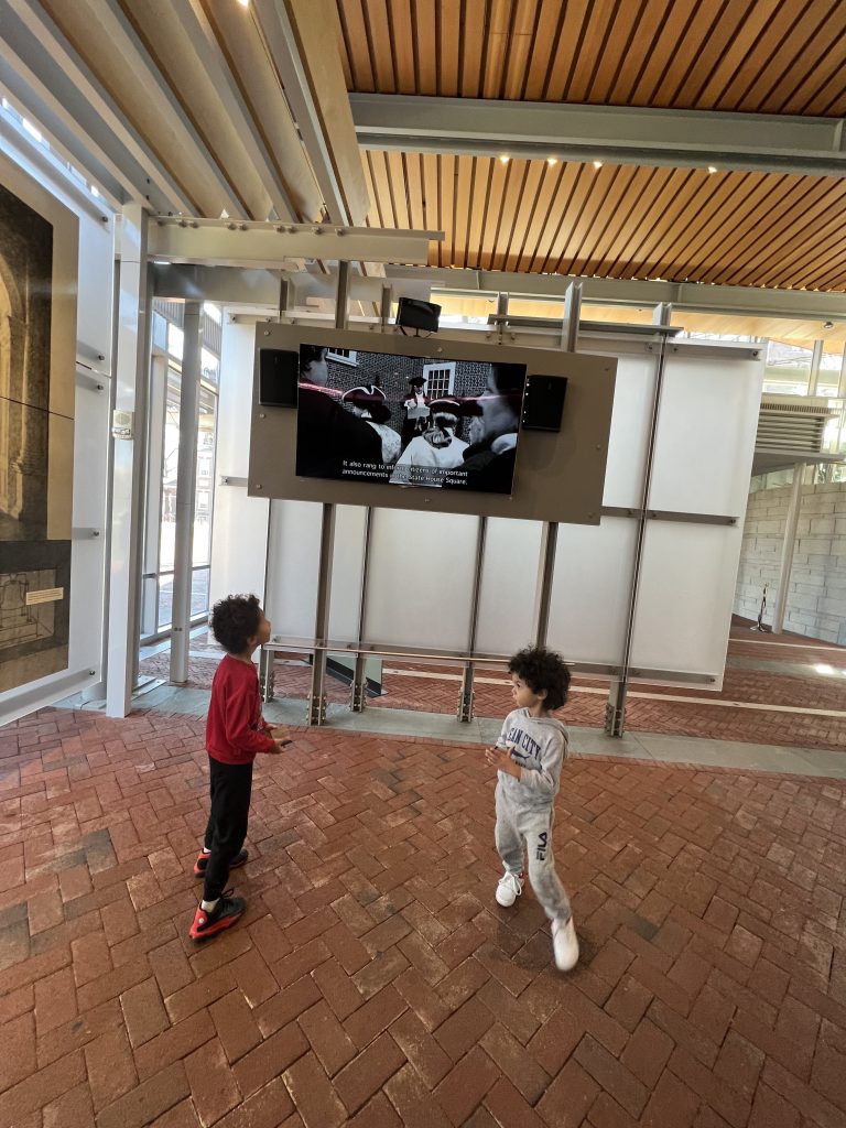 watching a video at the Liberty Bell park