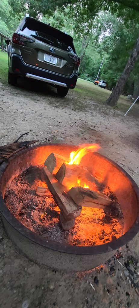 campfire and the Subaru