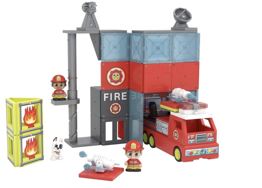 Toy’s Tile Town Fire Station & Firetruck Magnetic Tiles Playset