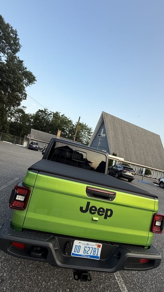 the Jeep at church