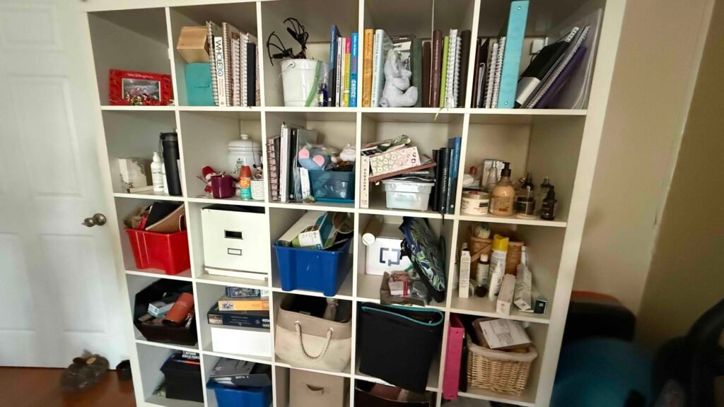 cluttered book case cluttered book case